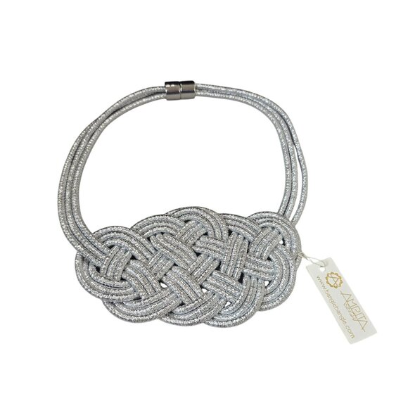 Amrita Singh Silver Bib Necklace Statement Braided Rope Magnetic Clasp NWT - Picture 4 of 4